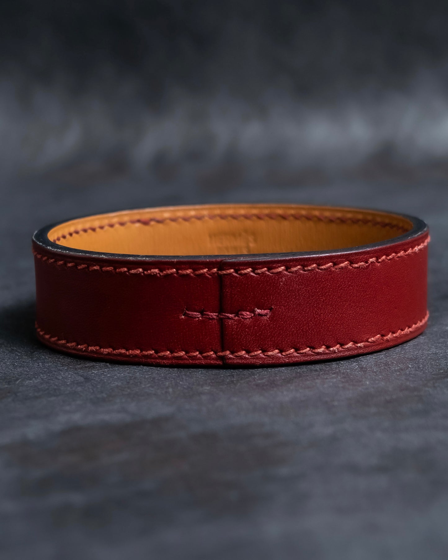 "HERMES" Margiela period burgundy leather bracelet