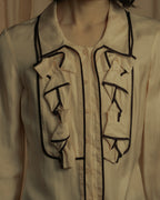 "CELINE" 00’s Piped ruffle silk blouse