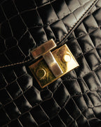 -SPECIAL- "TIFFANY & CO." 70's-80's Shiny crocodile top handle bag