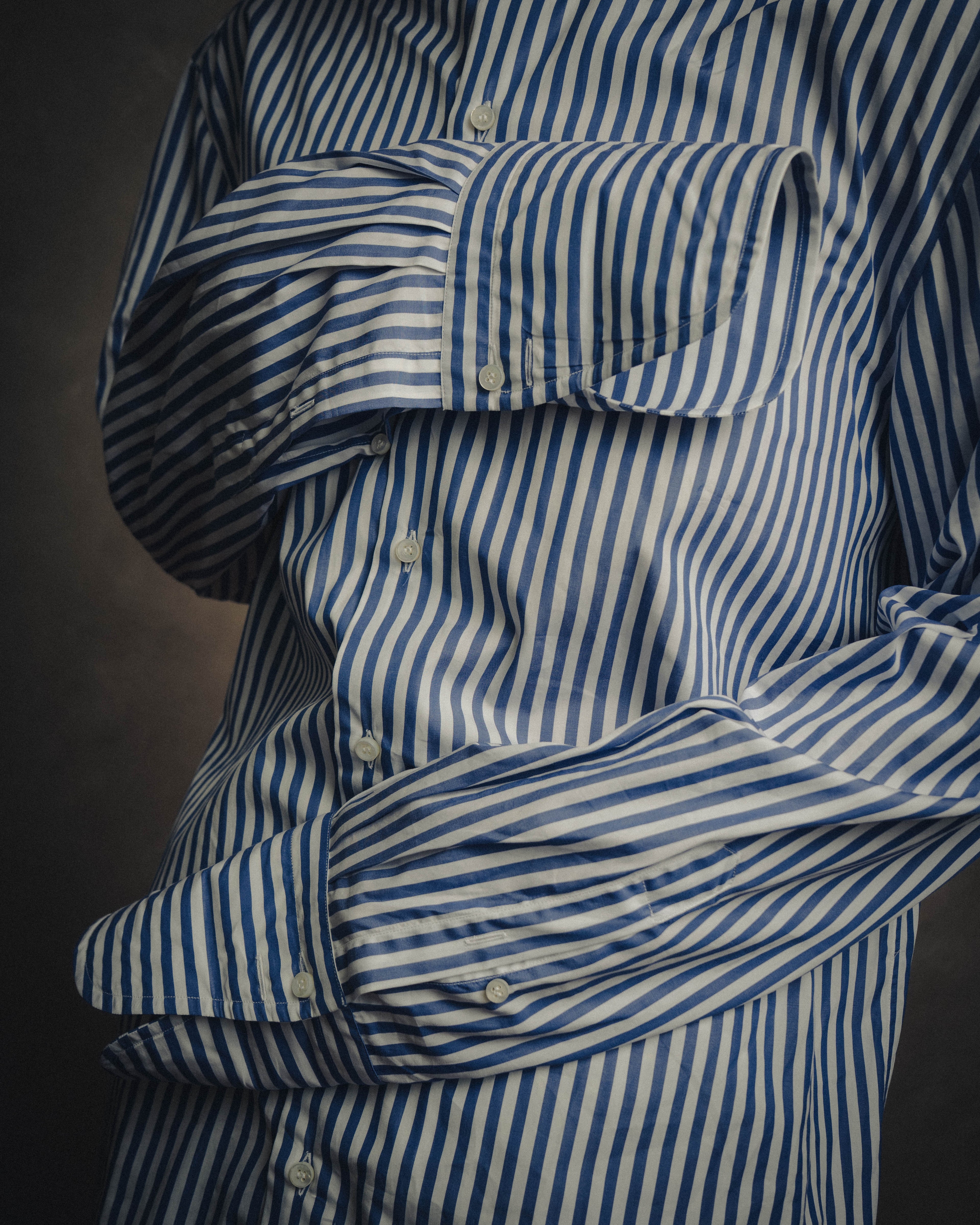 -MOOD MILLÉSIMES- 90’s-00’s vivid blue stripe wide-spread collar shirt