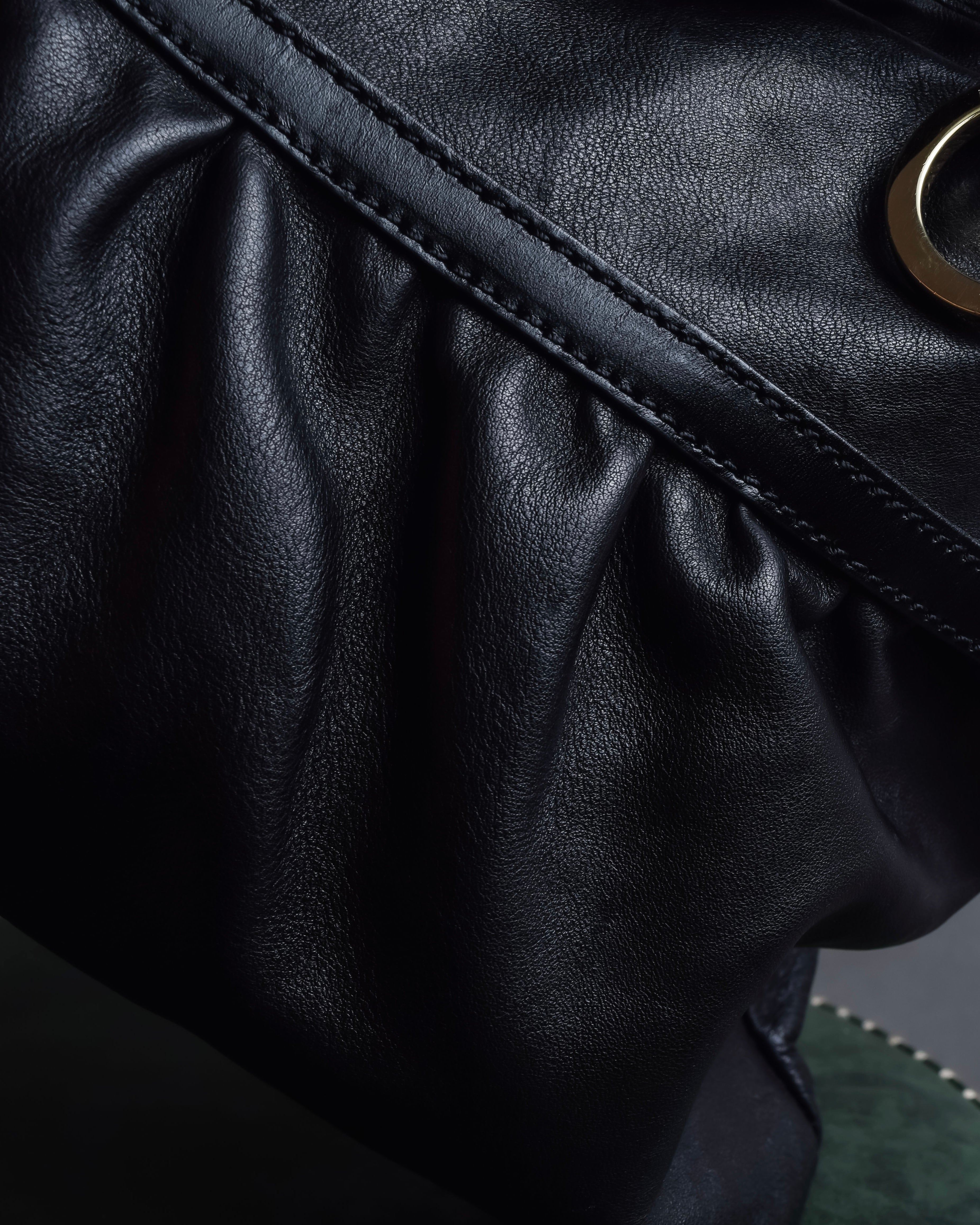 "FENDI" Gold metal gatherd design leather one-shoulder bag