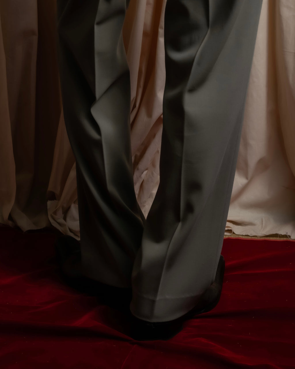 "HERMES" Margiela period silk wide straight slacks