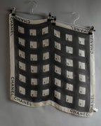 "CHANEL" Coco mark grid pattern silk scarf