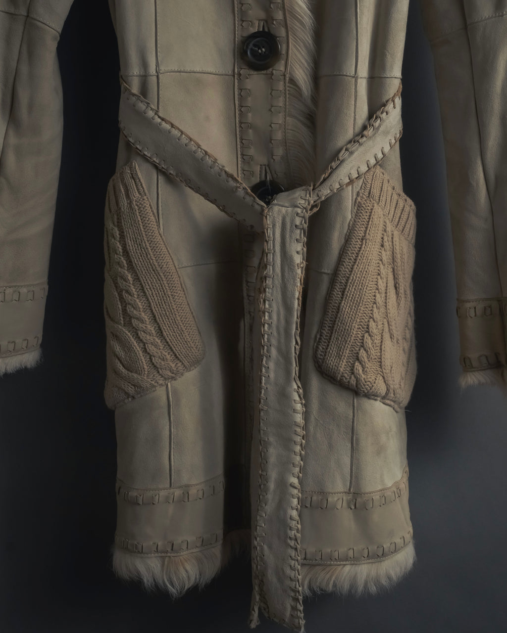 "BURBERRY BLUE LABEL" 00’s Shearling cable-knit pockets coat