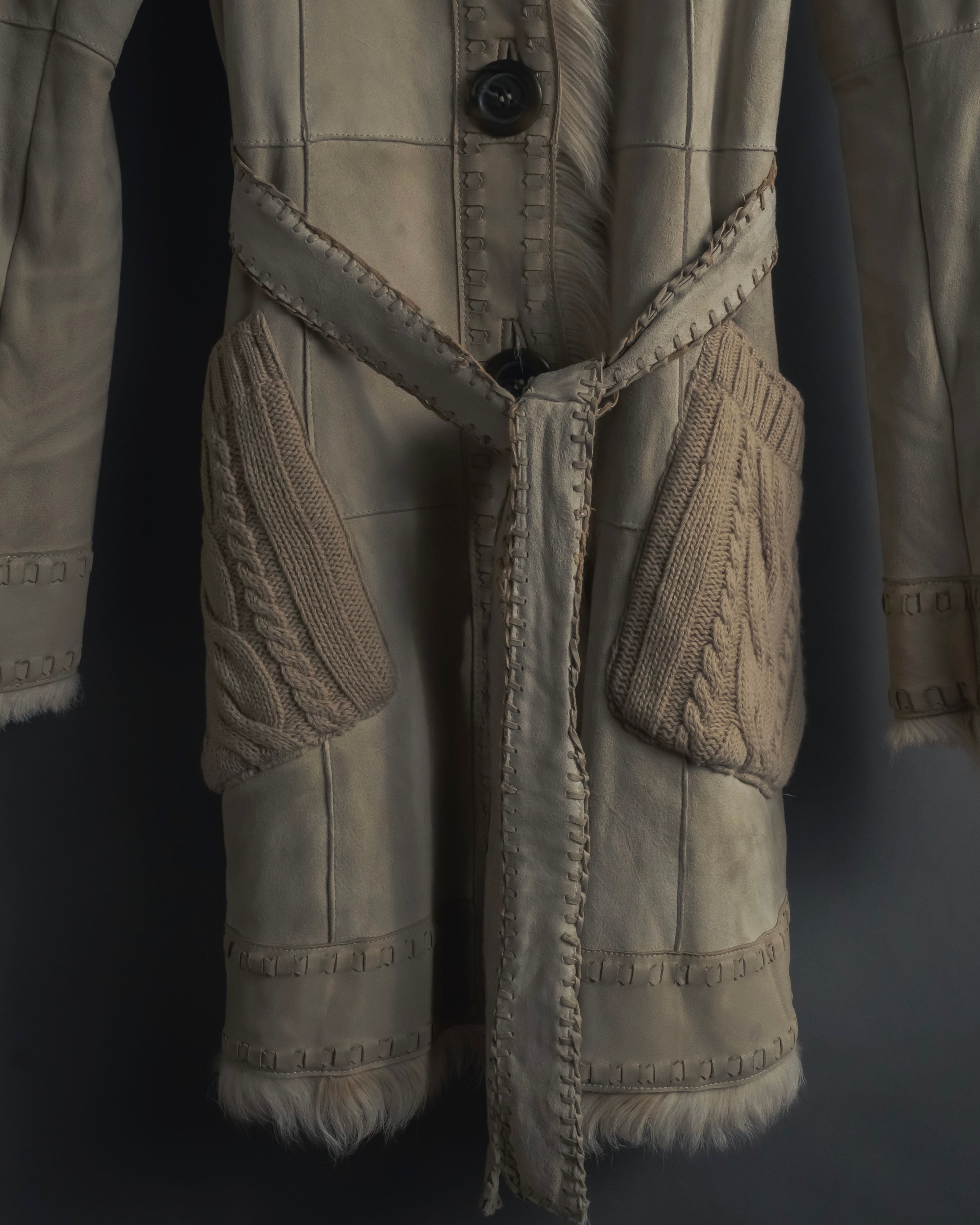 "BURBERRY BLUE LABEL" 00’s Shearling cable-knit pockets coat