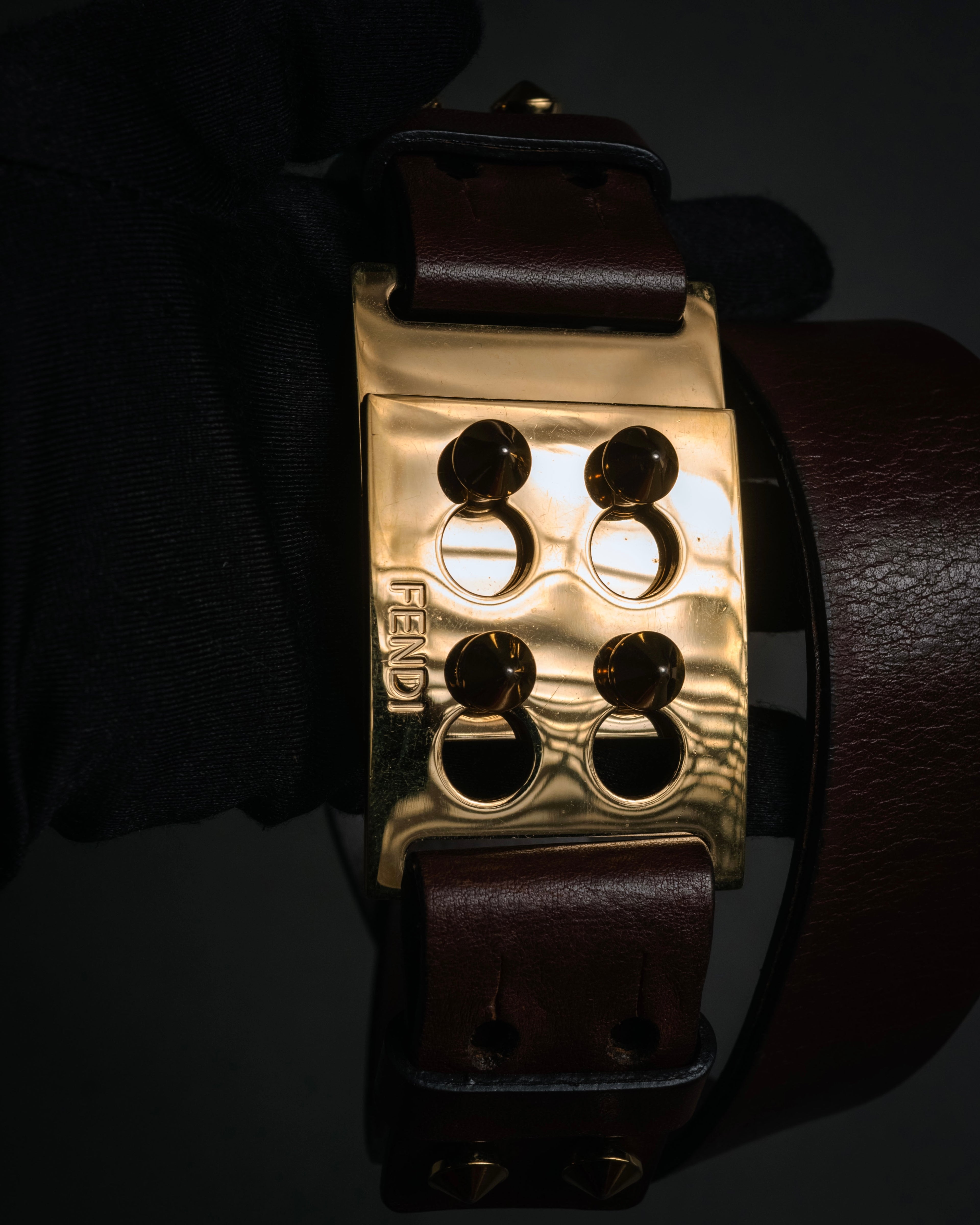 “FENDI” 2000’s FF studded sculptural leather belt