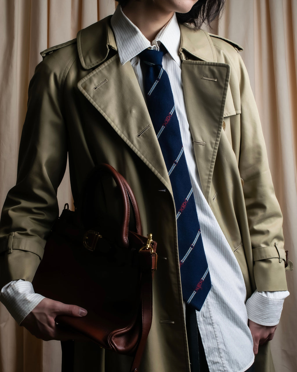 "CELINE" Chain stripe pattern silk necktie