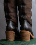 "HERMES" Shearling lining leather combination long boots