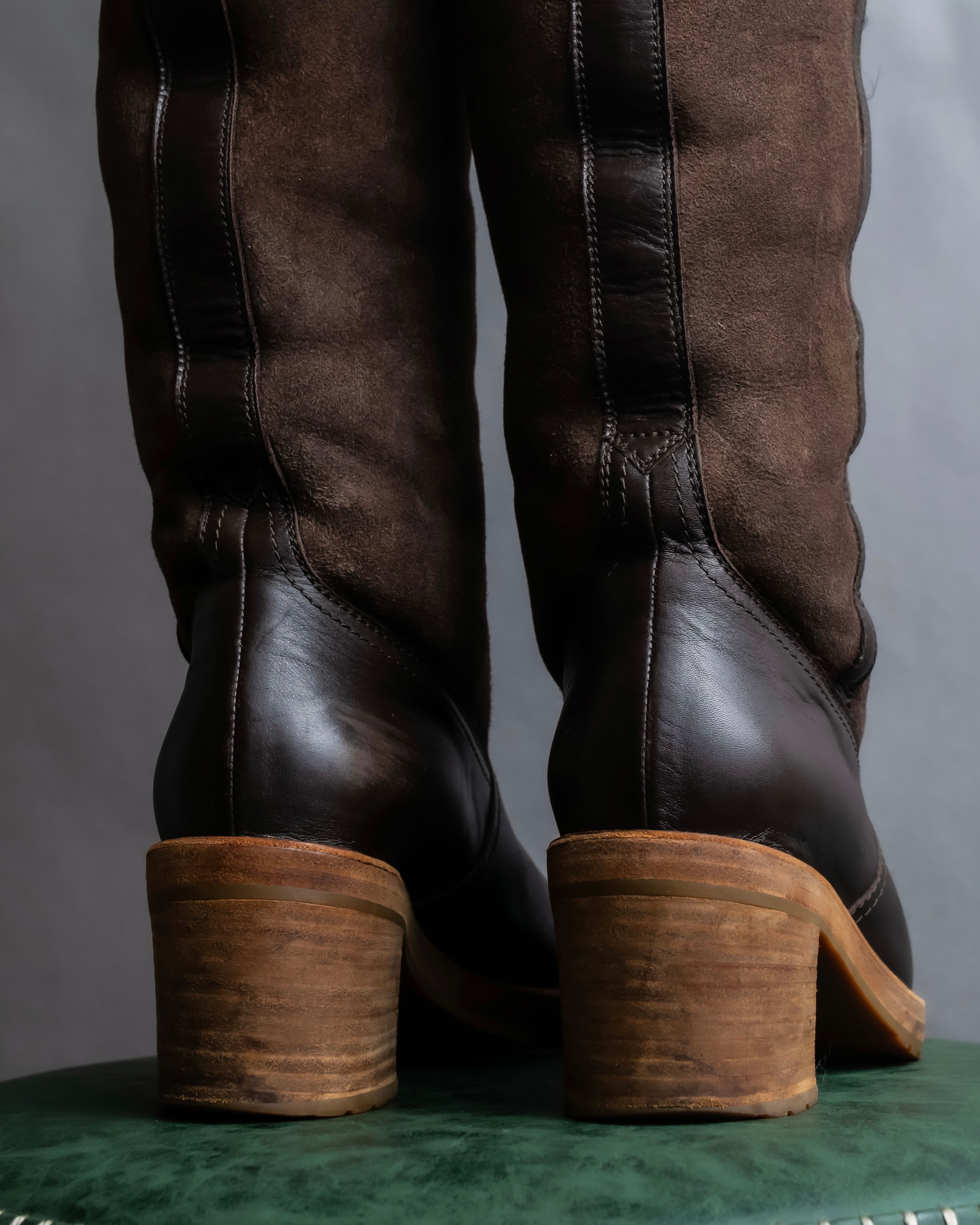 "HERMES" Shearling lining leather combination long boots