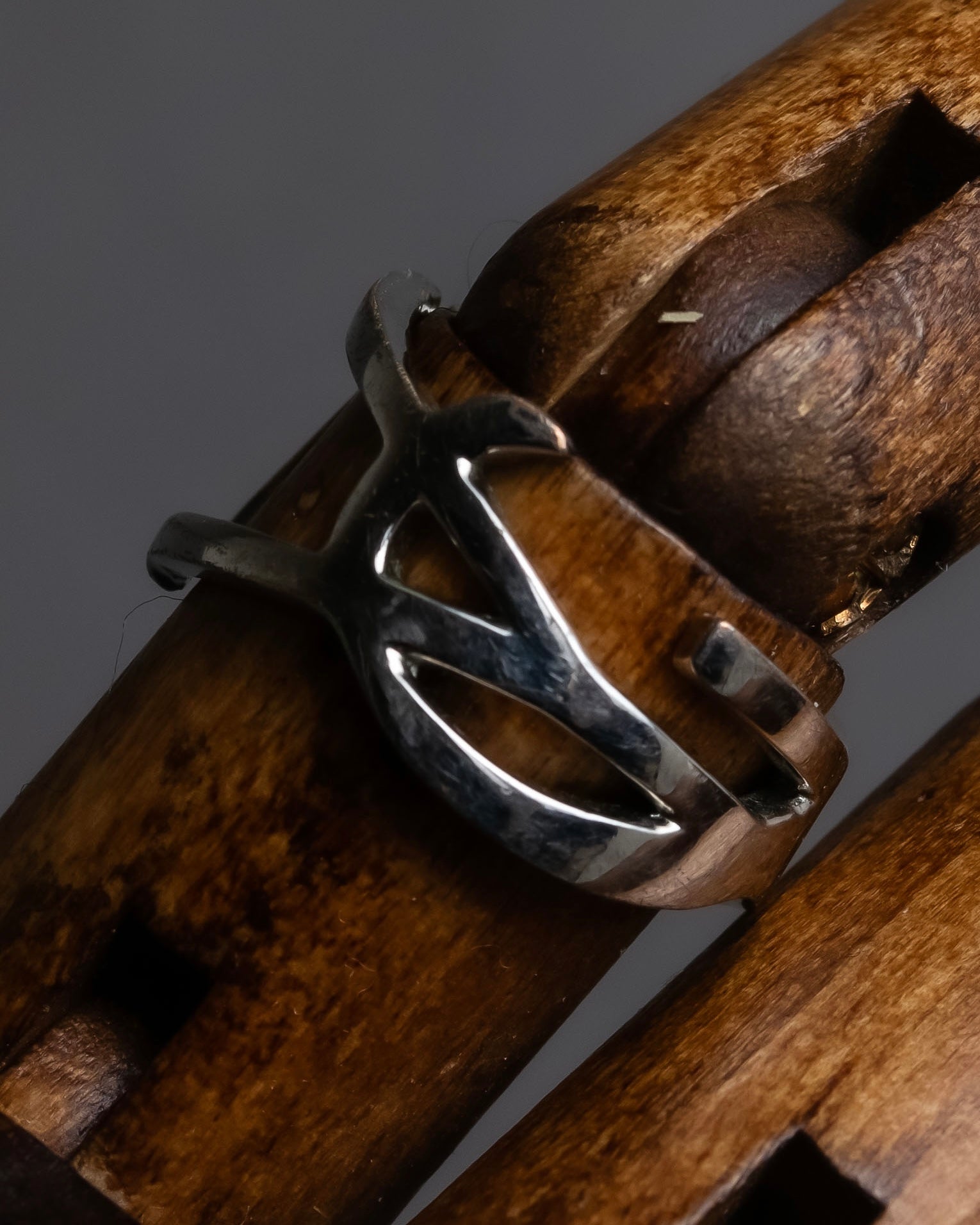 "Saint Laurent" YSL typography motif silver ring