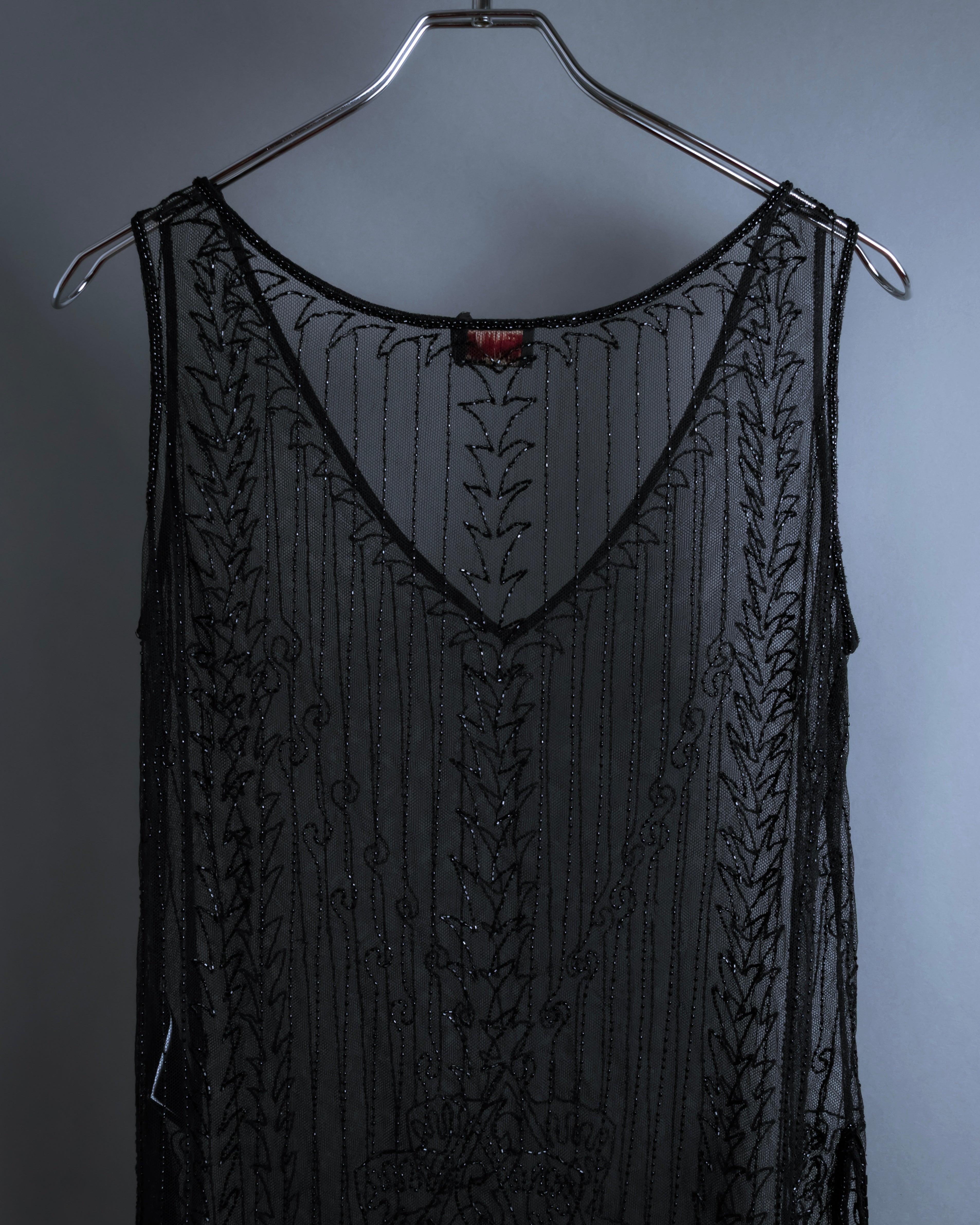 "RRL Ralph Lauren" Sequined beaded plant motif tulle sleeveless dress