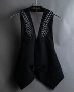 "LOUIS VUITTON" Leather tape cross knit detail vest