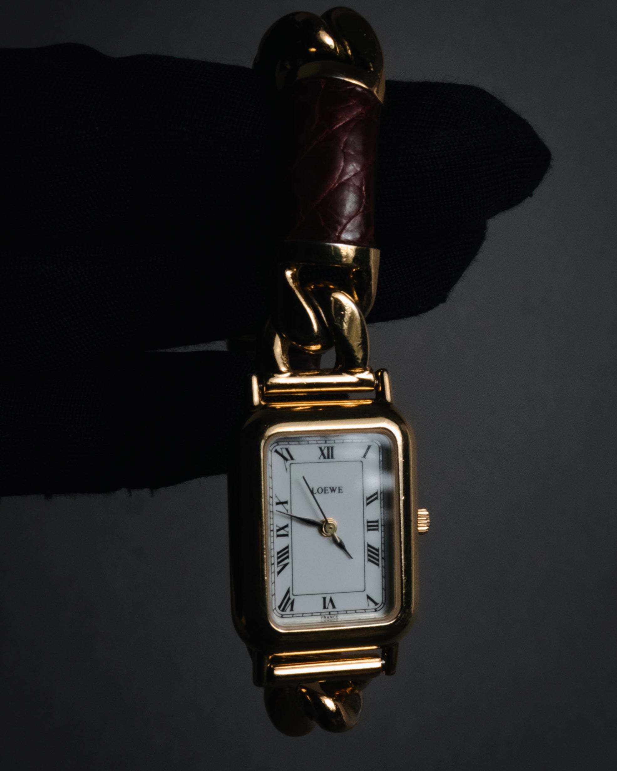 –SPECIAL– "LOEWE" 80’s-90’s Rectangular anagram bangle bracelet watch