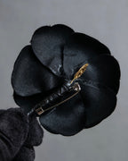 "CHANEL" Black camellia motif brooch