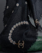"CHANEL" Pearl fringe design gauze scarf