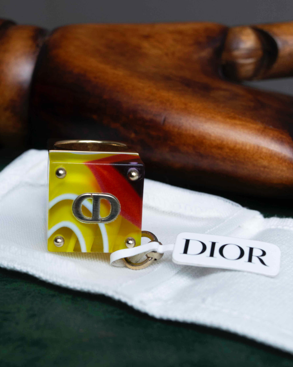 "Dior" Resin abstract pattern top gold ring