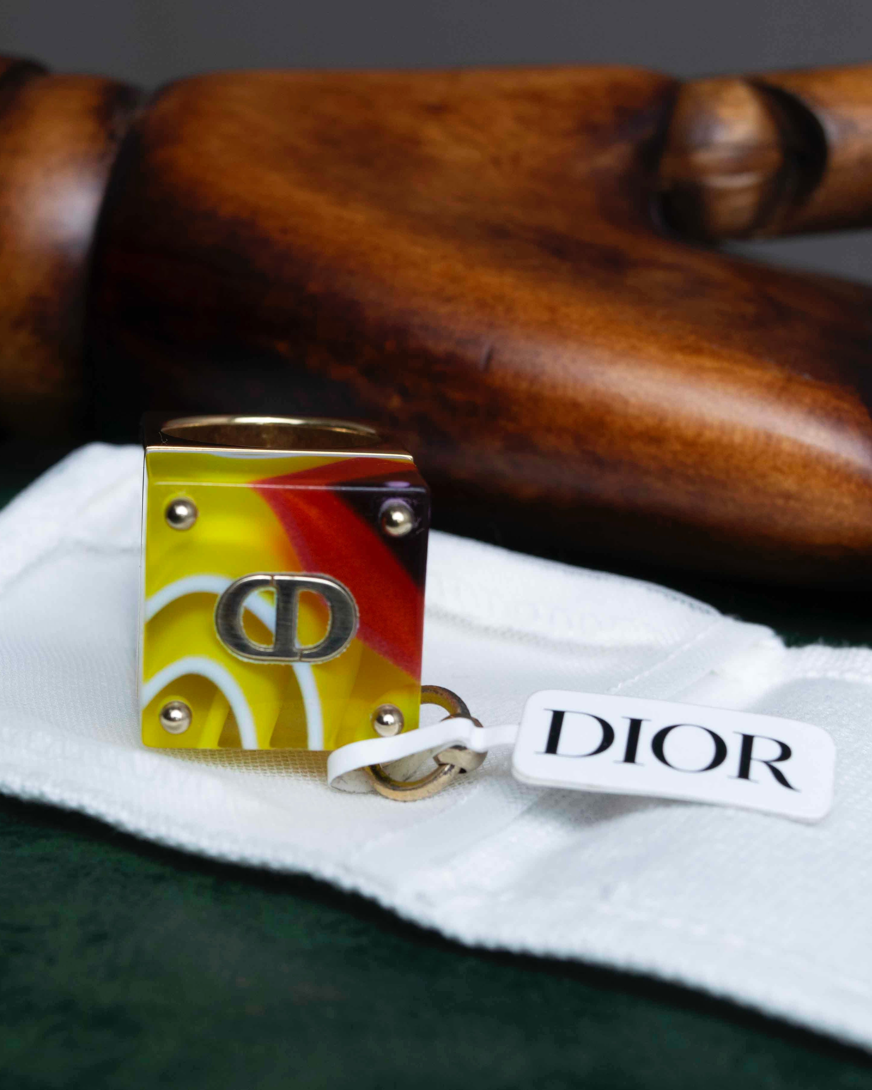 "Dior" Resin abstract pattern top gold ring