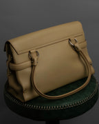 "Salvatore Ferragamo" Gancini motif greige color leather hand bag