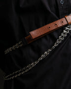 "CELINE" Oval link chain design leather combination belt