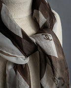 "CHANEL" 90's Square icon logo pattern sheer silk scarf