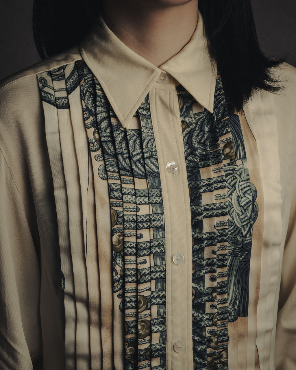 -SPECIAL- “HERMÈS” 80’s scarf panel silk shirt