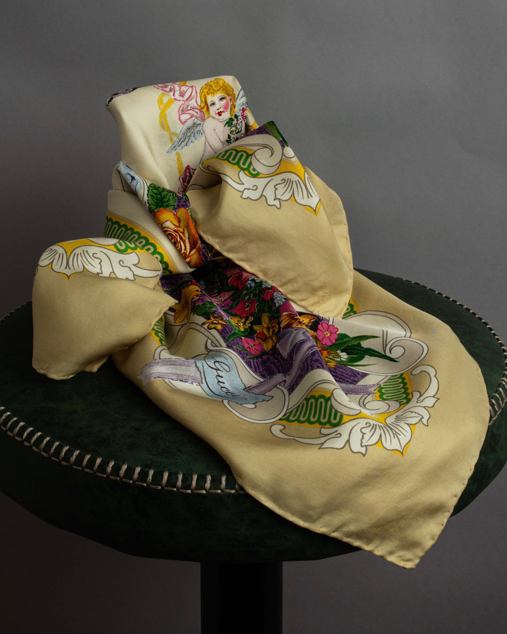 "GUCCI" Baroque painting pattern silk scarf