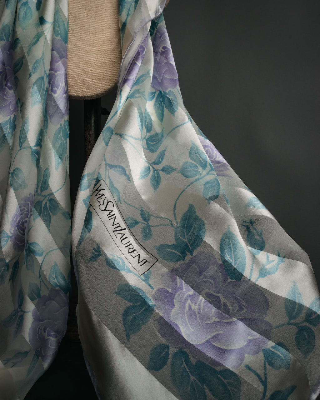 “Yves Saint Laurent” 80’s-90’s Sheer stripe floral silk scarf