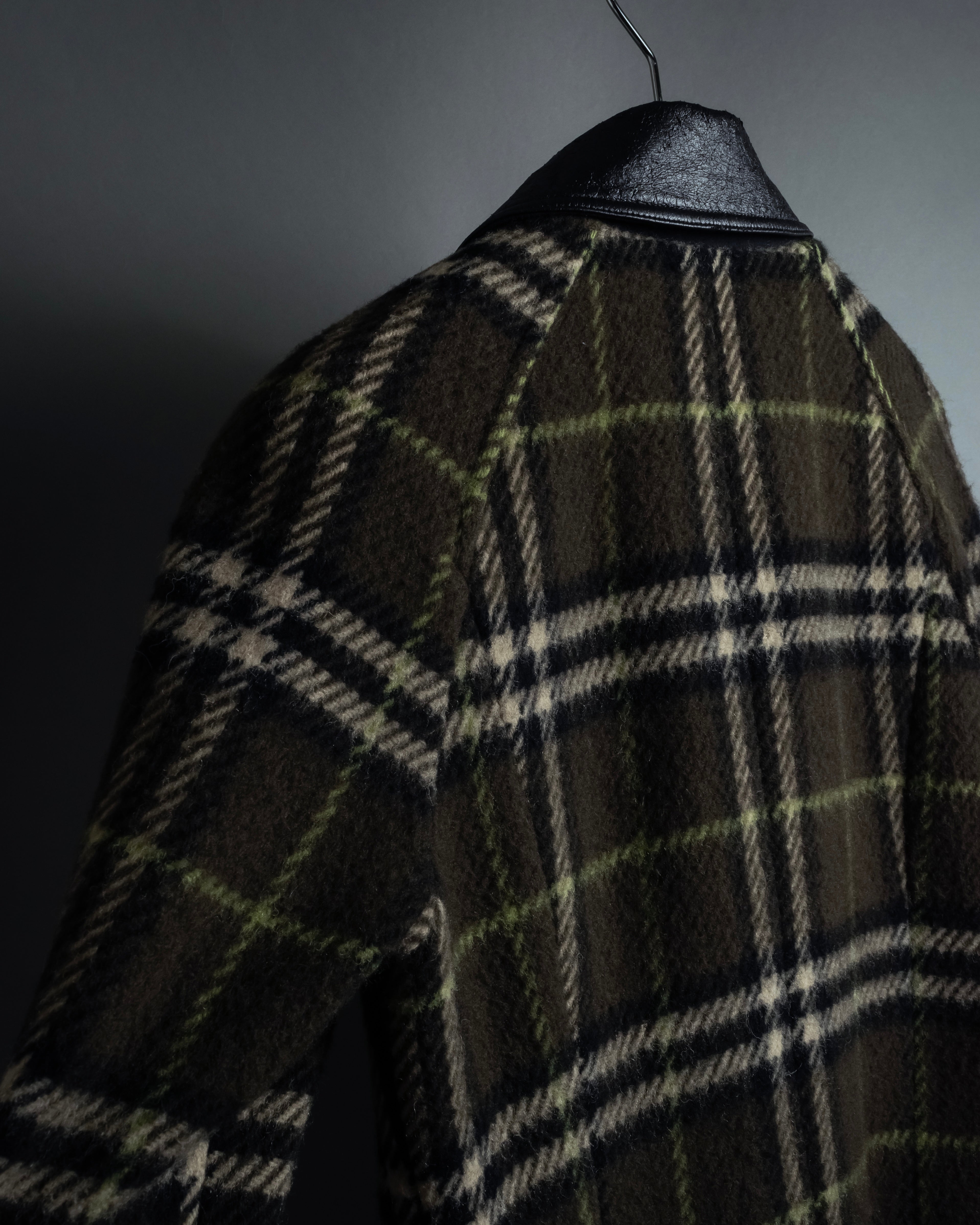 "BURBERRY" Leather switching design check tweed coat