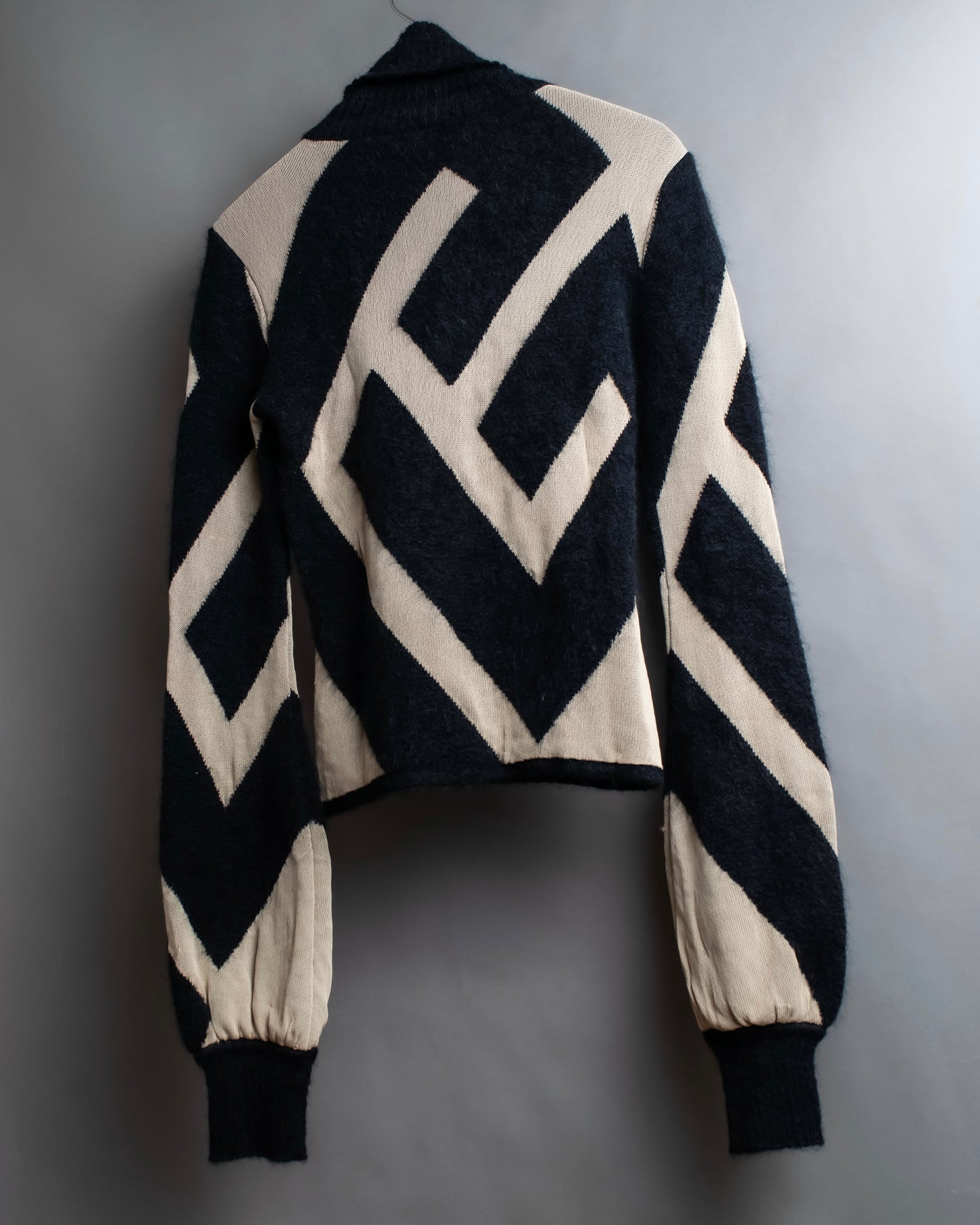 "BALMAIN" Geometric pattern turtleneck ribbed knit pullover