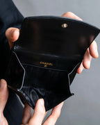 "CHANEL" Coco Mark engraved caviar skin bi fold wallet