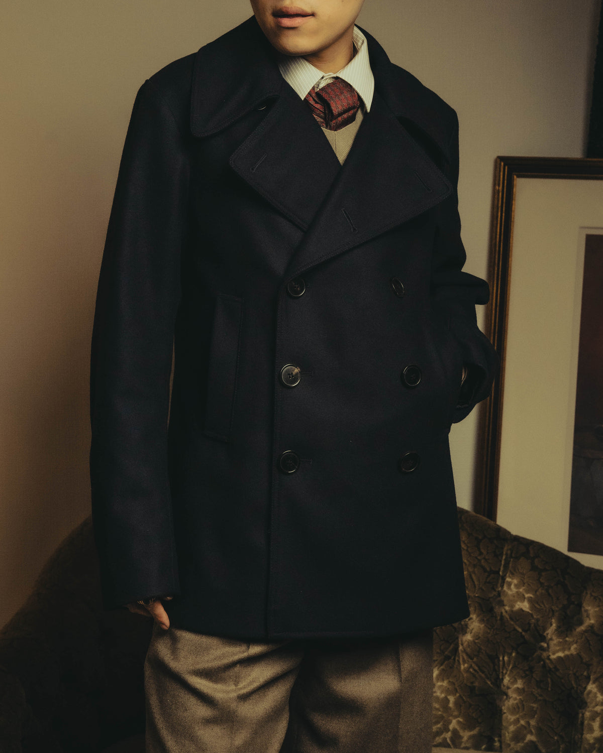 -SPECIAL- "DRIES VAN NOTEN" 10's Sculptural wide lapel double breasted wool coat
