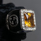 "GUCCI" Amber rhinestone GG motif engraved signet ring