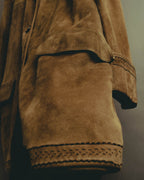 -SPECIAL- “LOEWE” 70’s-80’s Perforated trim suede long jacket