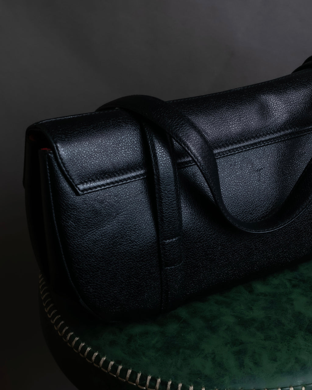 "BVLGARI" Horizontal form engraved logo leather bag