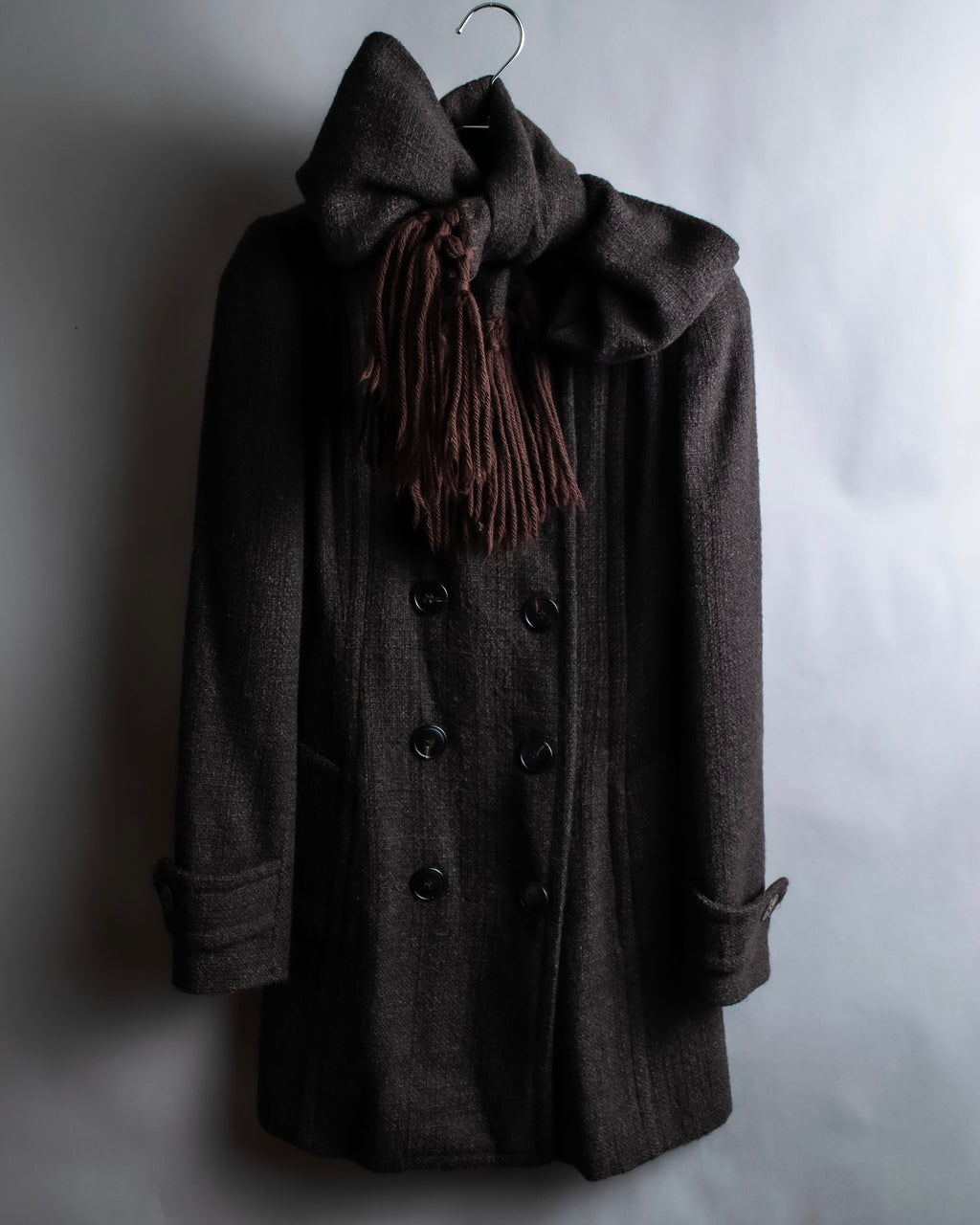 "DOLCE & GABBANA" Fringe scarf included double-breasted coat