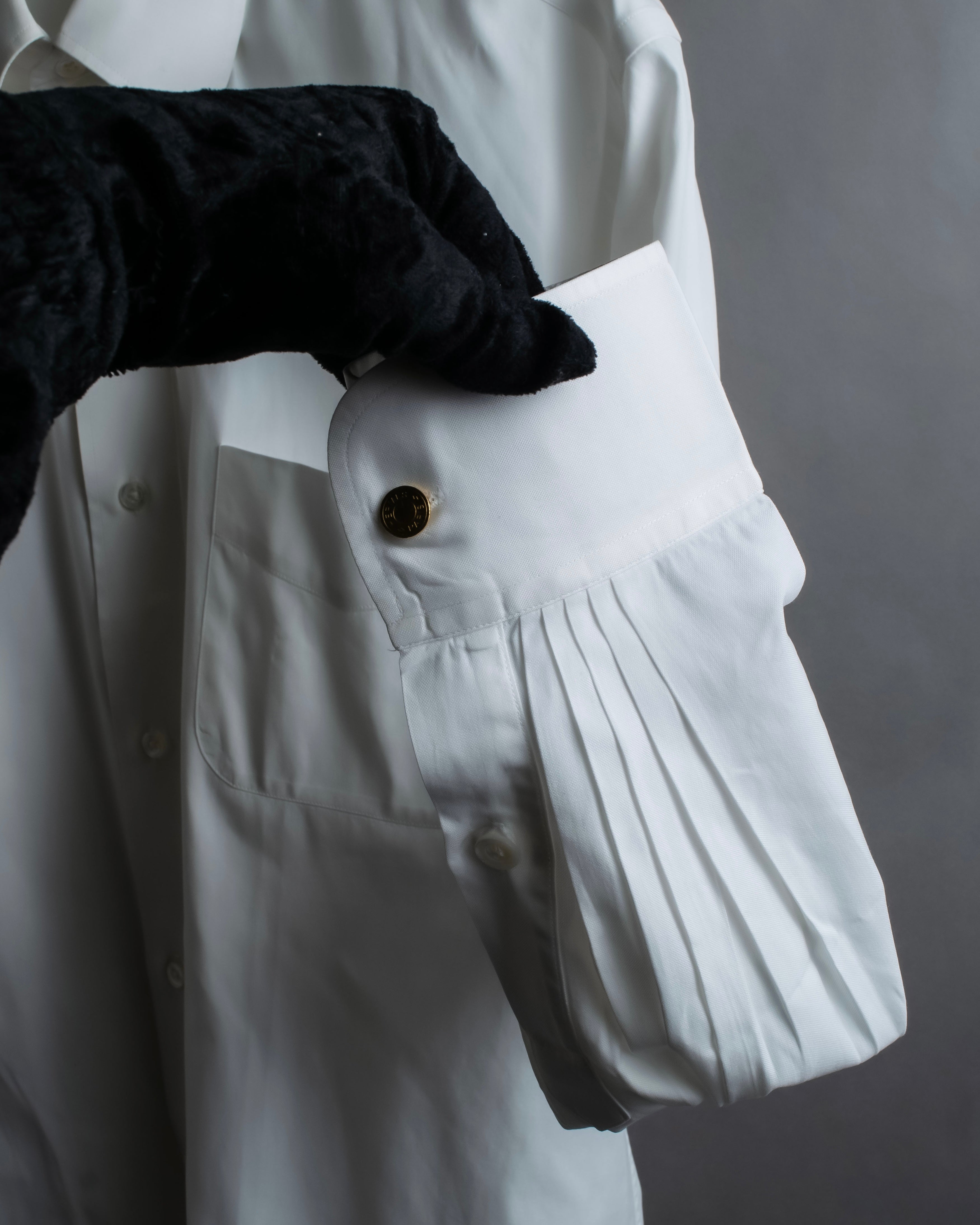 "HERMES" Yoke switching design white cotton shirt