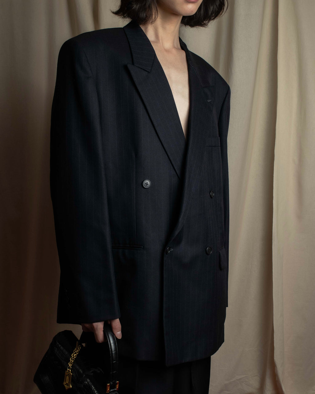 "YVES SAINT LAURENT" 00's shadow stripe pattern beautiful tailoring set up