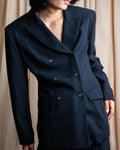 "DKNY" Peak lapel buttoned tailored jacket＆pleated wrap skirt set up