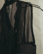“PINKO” 2010’s Metallic striped lace georgette bow blouse