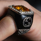 "GUCCI" Amber rhinestone GG motif engraved signet ring