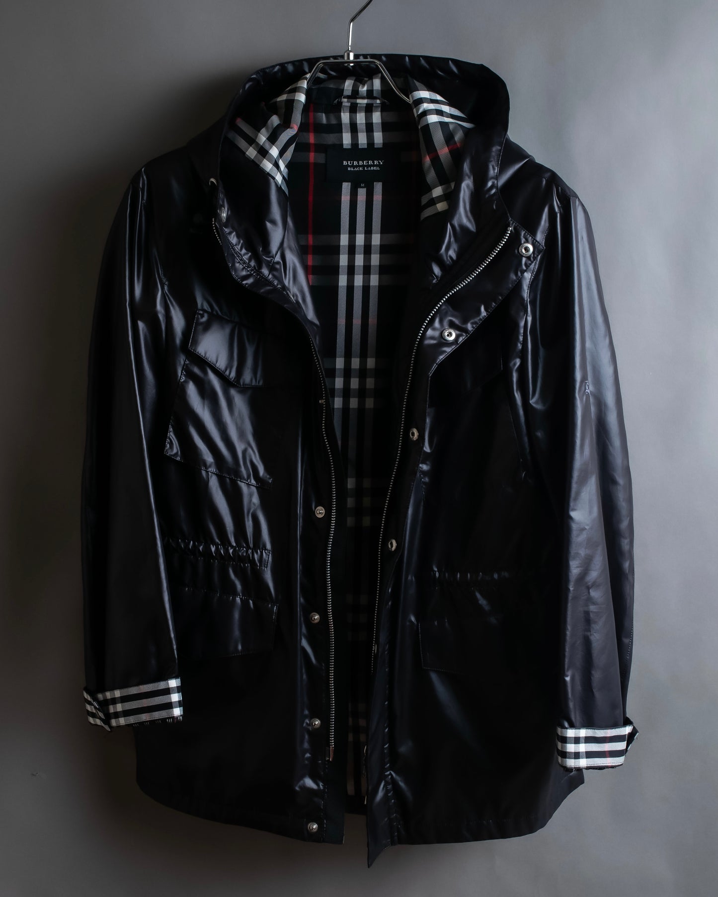 "BURBERRY Black Label" Checked nylon gather hooded blouson