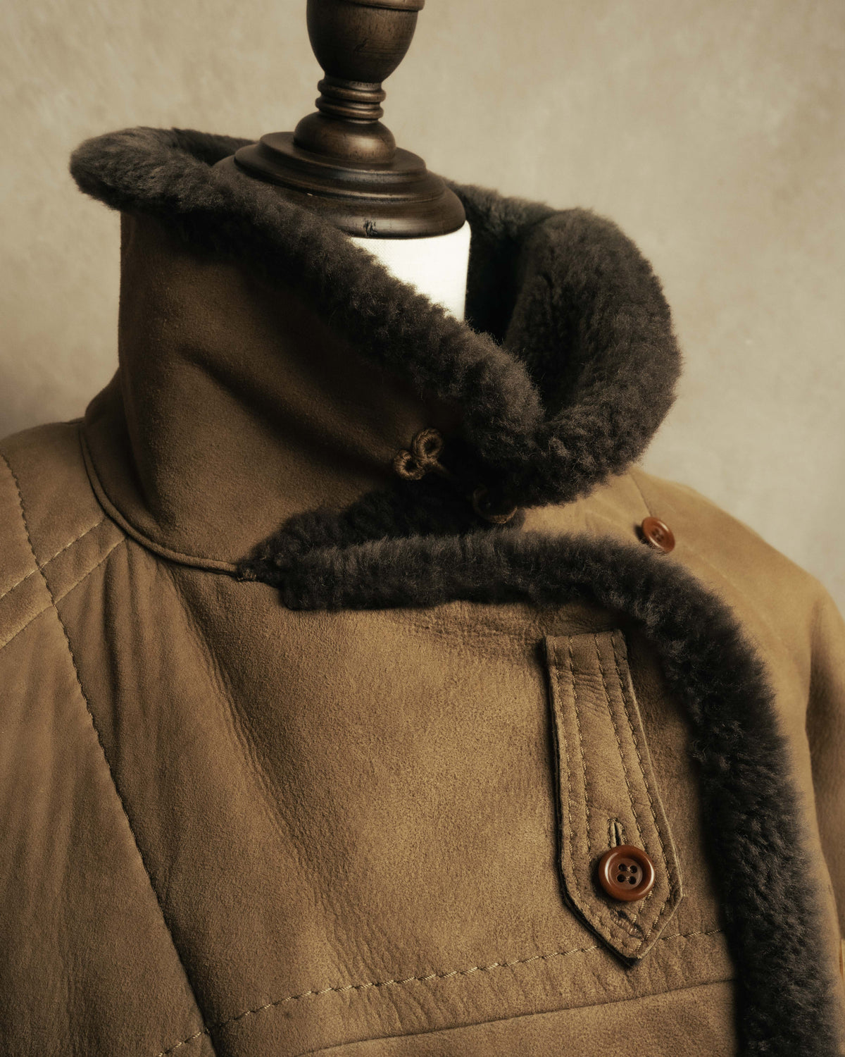 “LOEWE” 70’s-early 90’s Suede shearling belted long coat