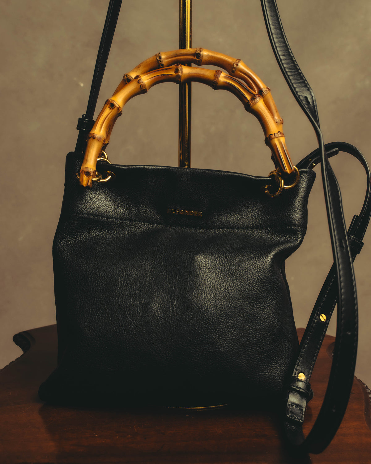 –SPECIAL– “JIL SANDER” 20’s Bamboo handle grained leather shopper bag