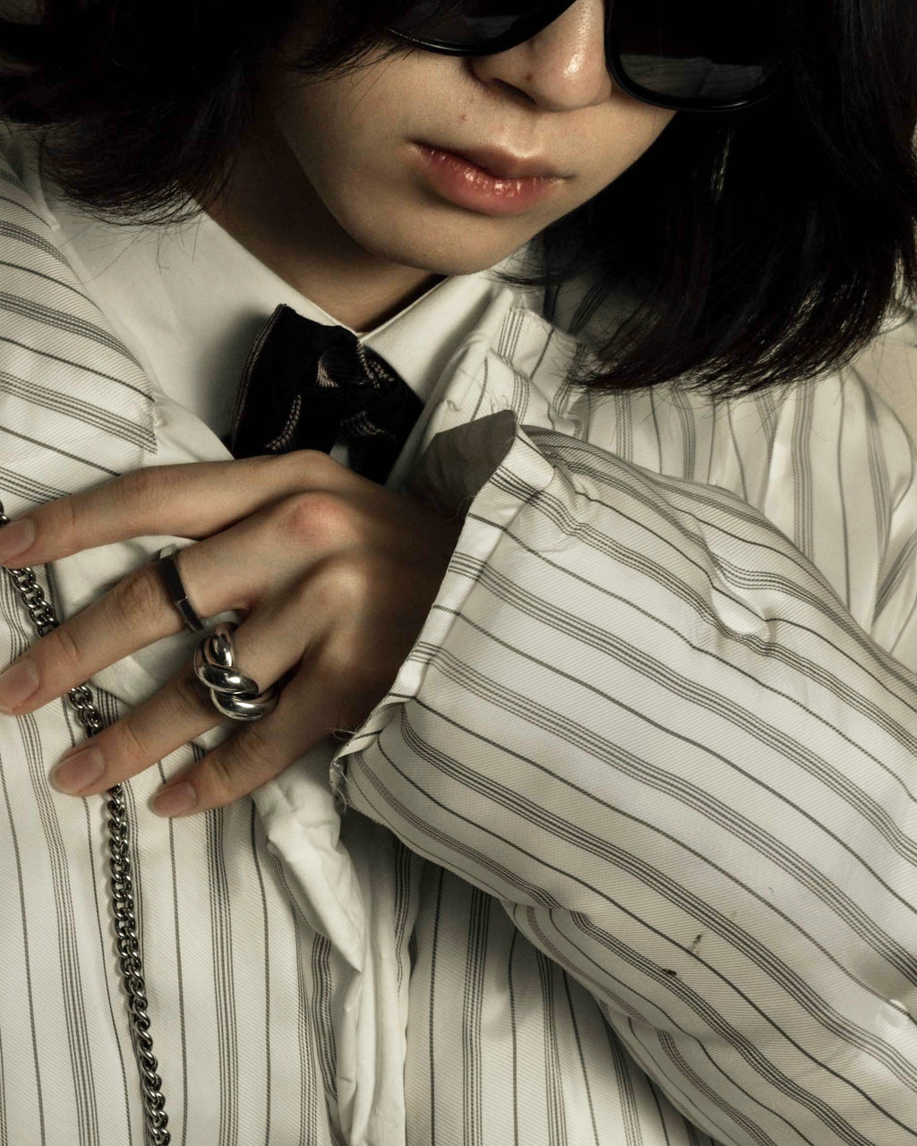 "MAISON MARGIELA" Multi-stripe pattern quilted padded oversized tailored coat