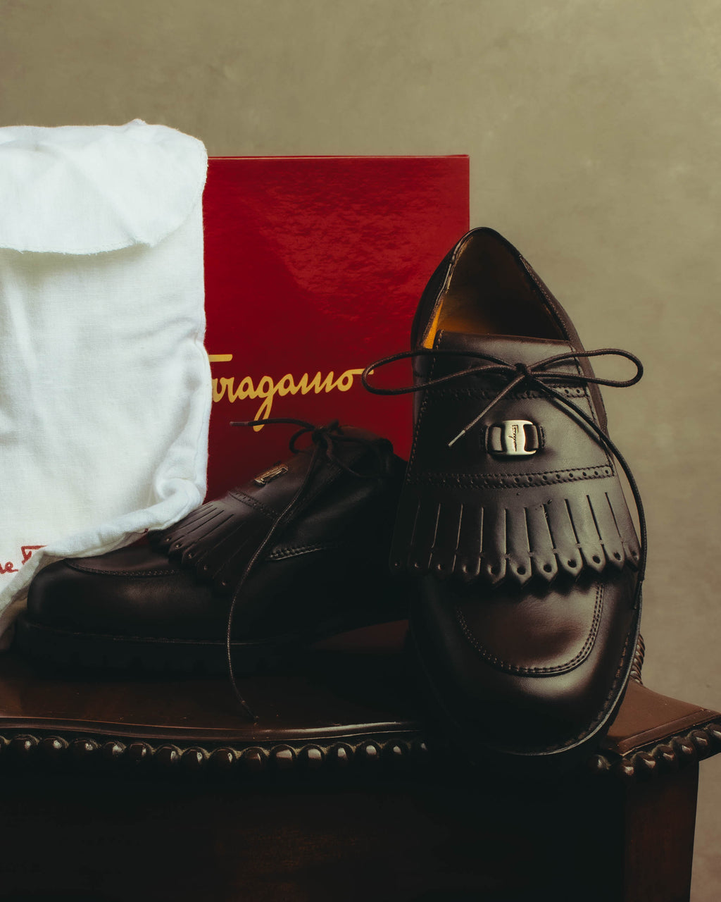 "Salvatore Ferragamo" 90's-00's Kiltie fringe leather derby shoes
