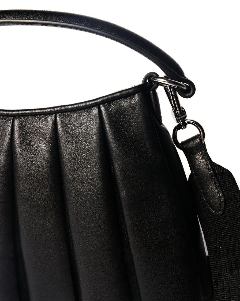 LACOSTE/ “Lenglen” Leather Pleated 2 Way Handbag Black