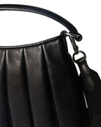 LACOSTE/ “Lenglen” Leather Pleated 2 Way Handbag Black