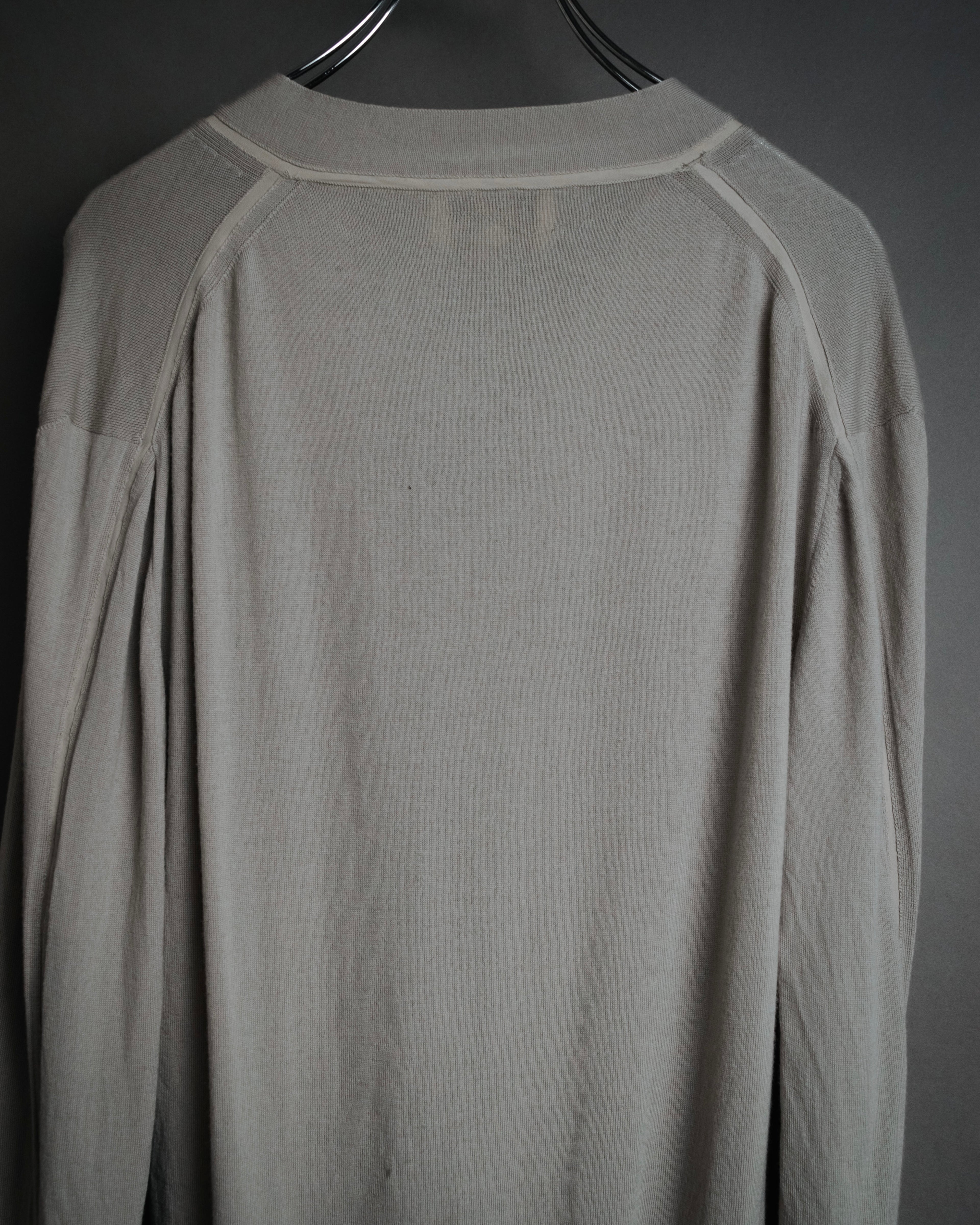 “HERMES” 2000’s Lambskin trimmed high gauge wool cardigan