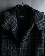 "BURBERRY" Check pattern double zipper hooded coat