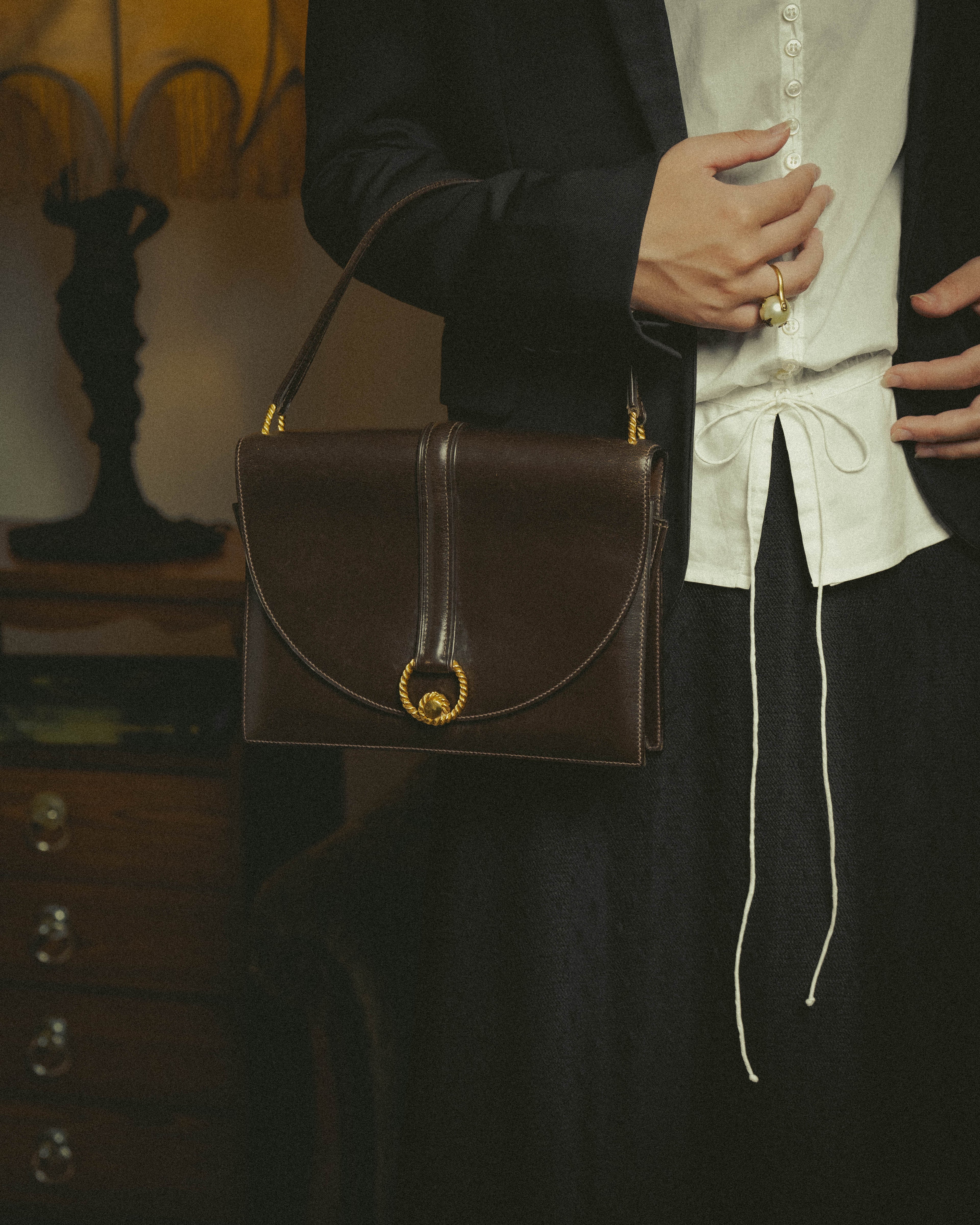 -SPECIAL- "HERMES" 50's Vintage box calf leather shoulder bag